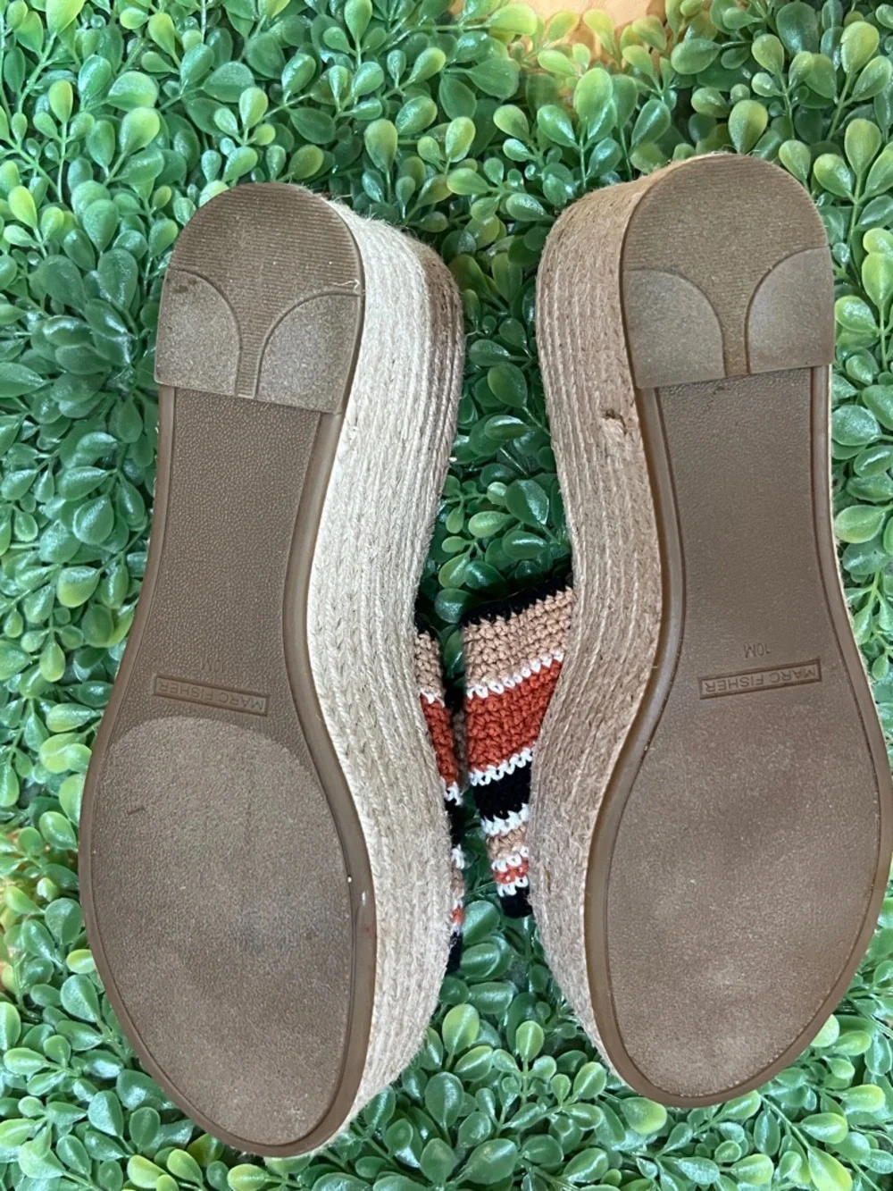 Marc Fisher Striped Woven Platform Slide Sandals - Tan/Black/White/Rust